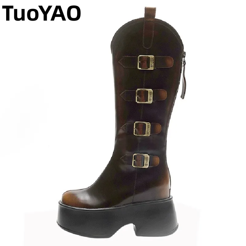 

Женские сапоги до колена на платформе, сапоги до колена на скрытой танкетке 11 см, ботинки для верховой езды на массивной подошве, зимние модные узкие высокие сапоги