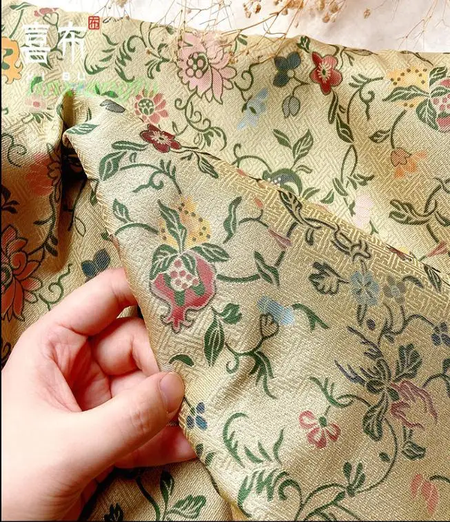 Pomegranate flower Hanfu edging fabric, eyebrow clothing edge collar fabric, imitation Song brocade packaging fabric