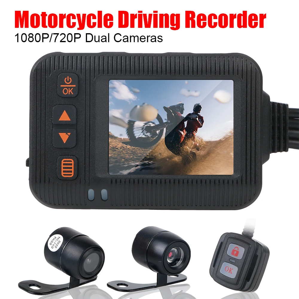 2 Inch Dashcam Motorcycle DVR Camera Video Recorder Wired Remote Control 1080P/720P Waterproof Wide Angle Front Rear Camera