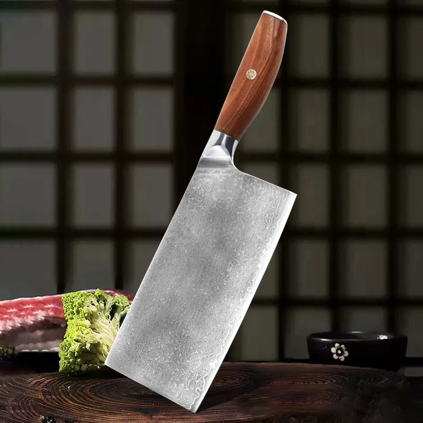 

7,3-дюймовый нож для нарезки, 67 слоев дамасской стали, лезвие 10Cr15Mov, деревянная ручка, нож для резки овощей, тесак для мяса, кухонные ножи