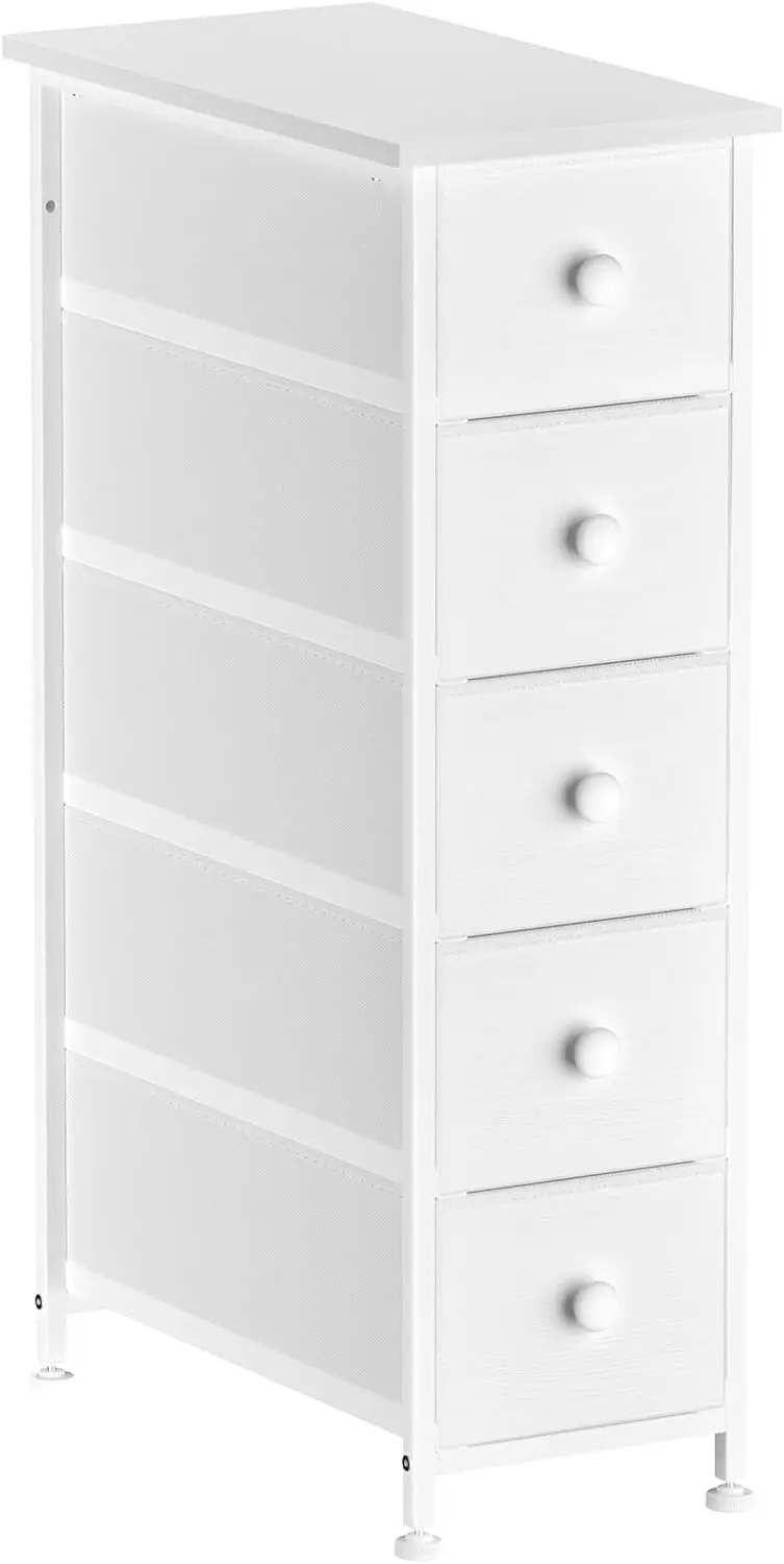 

Slim Dresser with Steel Frame, Wood Top, Knob, White Dresser for Bathroom Organizer, Closet, Small Spaces,White Wood Texture