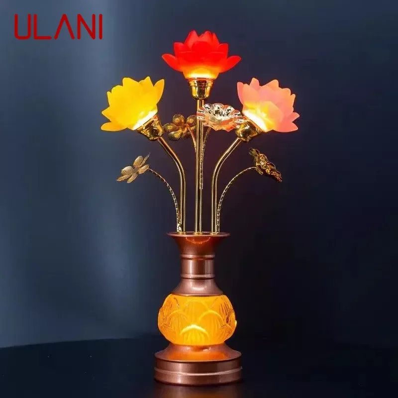 ULANI Colored LED Lotus Table Lamp For Buddha Lamp Household Buddha Hall Lamp Glass Lamp Temple Worship Buddha Front Lamp