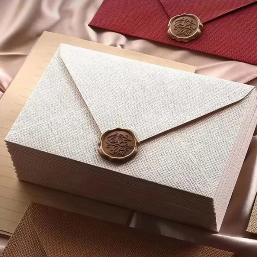 3pcs Red Linen Envelope Letter Set Chinese Style Cowhide Special Paper Lacquer Envelope Vintage Love Letter Invitation Postcard