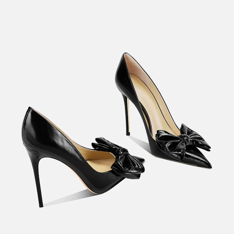 Black Bow High Heels Women's 2026 Autumn New Pointed Thin Heel Temperament Elegant Light Mouth Single Shoes