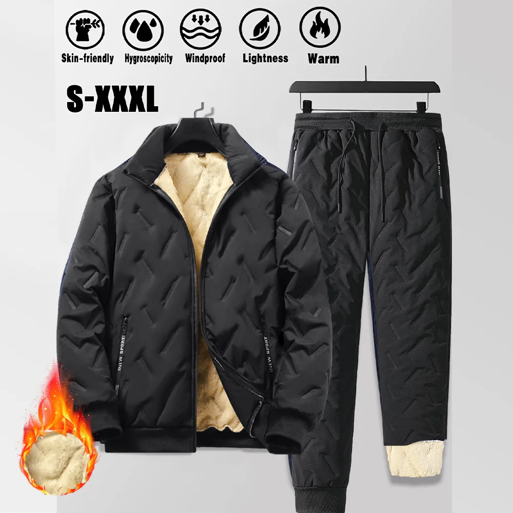 الرجال الشتاء الصوف رياضية عادية أسفل سترة وسراويل Sweatpant 2 قطعة مجموعة الدافئة سميكة الرجال بدلة رياضية الملابس