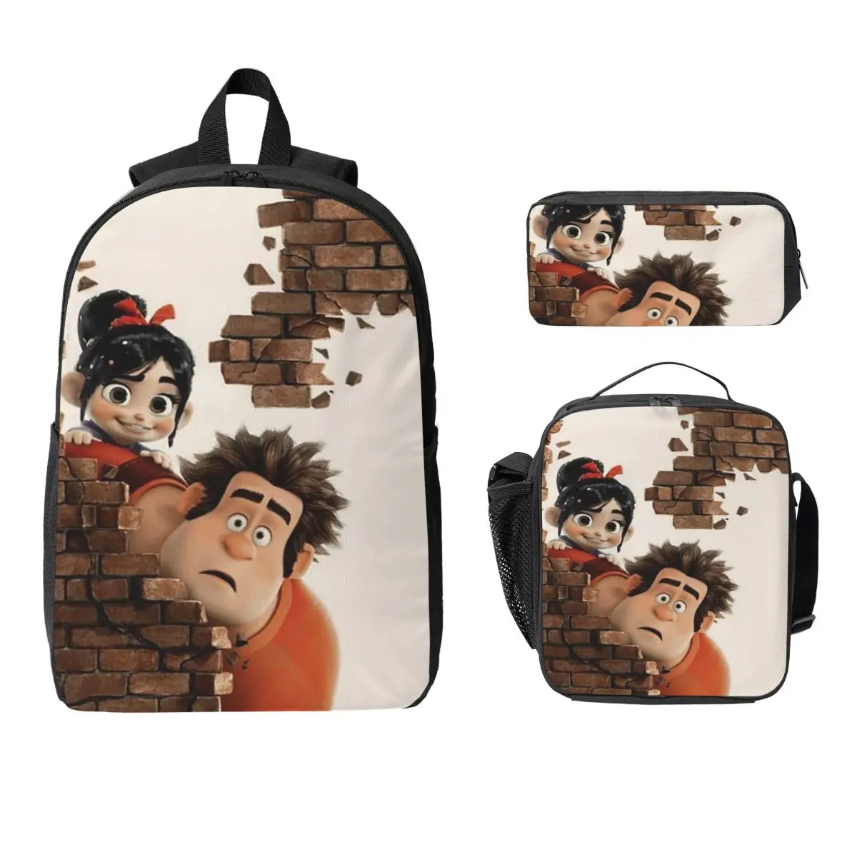 

Shorts Wreck-It Ralph Backpack Student Boys Girls BookBag School Bag Computer Shoulder Bags 3ps Insulated Lunch Bag Pencil Case