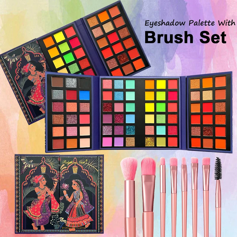 72 Colors Eyeshadow Palette with 8Pcs Makeup Brushes Matte Shimmer Glitter Bright Colorful Eye Shadow Makeup Kit for Party Stage