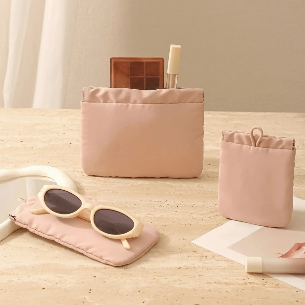 Fashion Portable Eyewear Storage Bag Self-closing Soft Earphone Bag Waterproof Solid Color Automatic Closing Makeup Pouch School