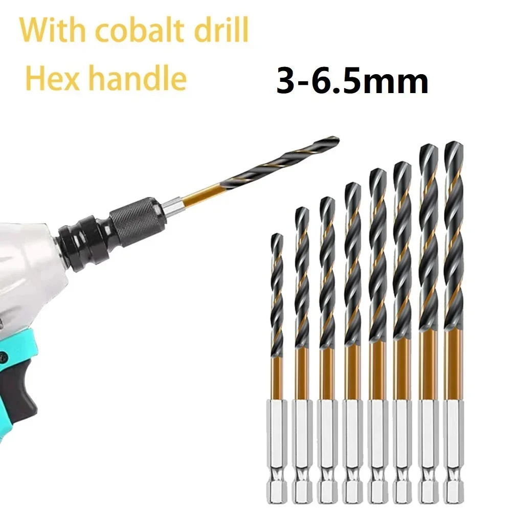 8PCS HSS T-itanium Coated Drill Bit With Quick Change 1/4'' Hex Shank 1.5-6.5mm High Speed Steel For Metal Wood Plastic Drilling