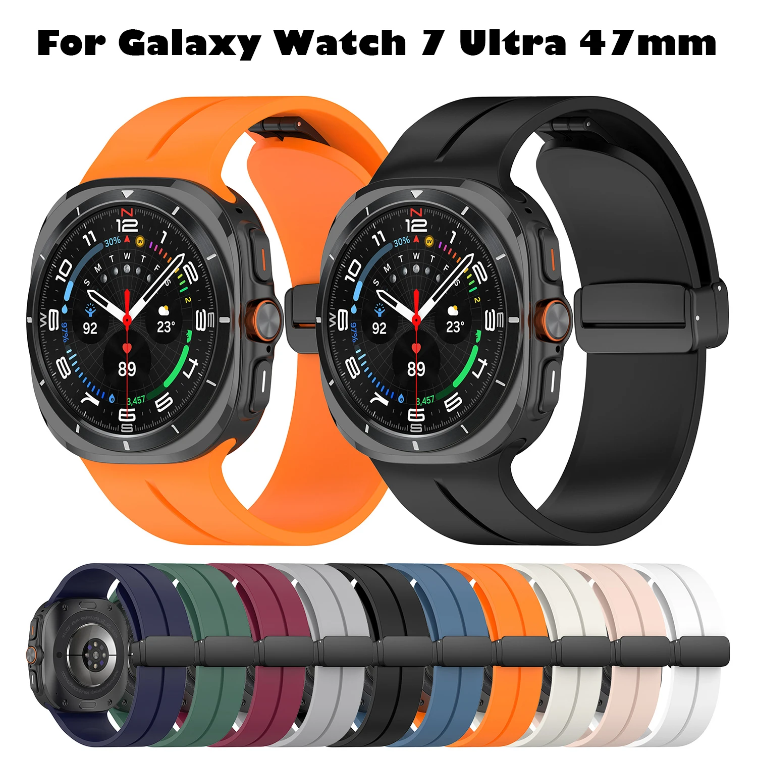 Magnetic Folding Buckle Band for Samsung Galaxy Watch Ultra 47mm Silicone Strap for Galaxy Watch 7 Ultra Watchband Bracelet