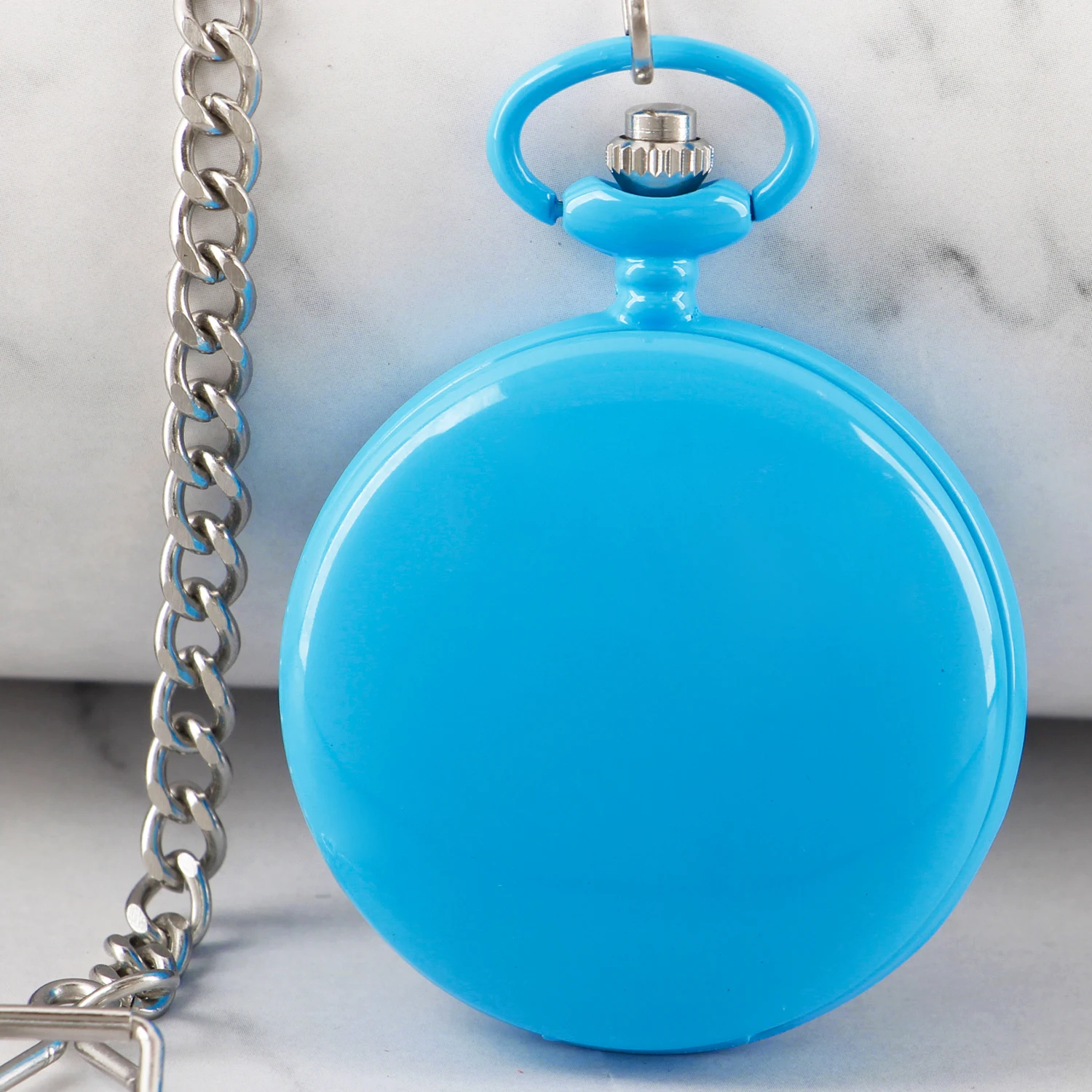 High Quality Steel Blue Digital Display Quartz Pocket Watch Retro Fashion Men and Women Exquisite Necklace Pendant Gift