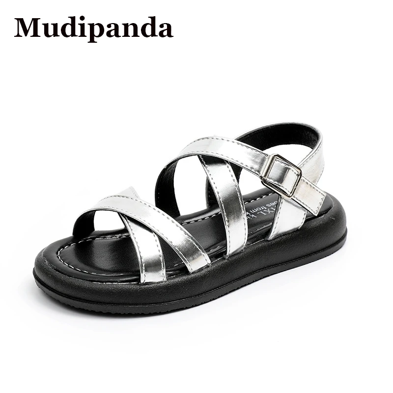 Girls' Sandals Children's Silver Roman Sandals Kid's New Summer Soft Soled Foreign Style Big Girl Treasure Princess Shoes