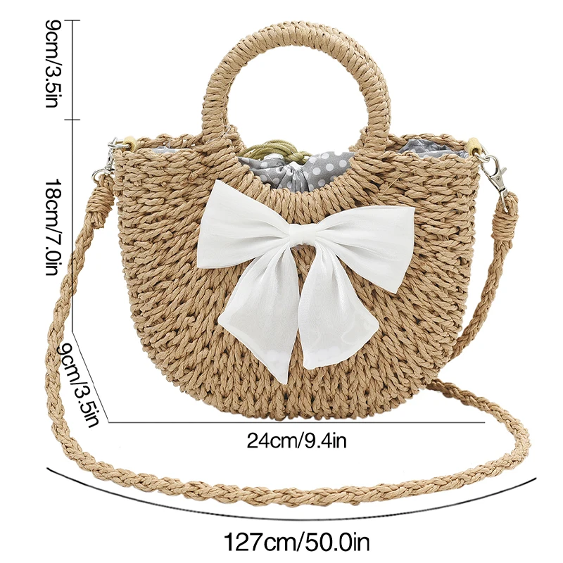 Handmade Half-Round Rattan Woven Straw Bag Summer Women Messenger Crossbody Bags Girls Small Beach Handbag 2024 New