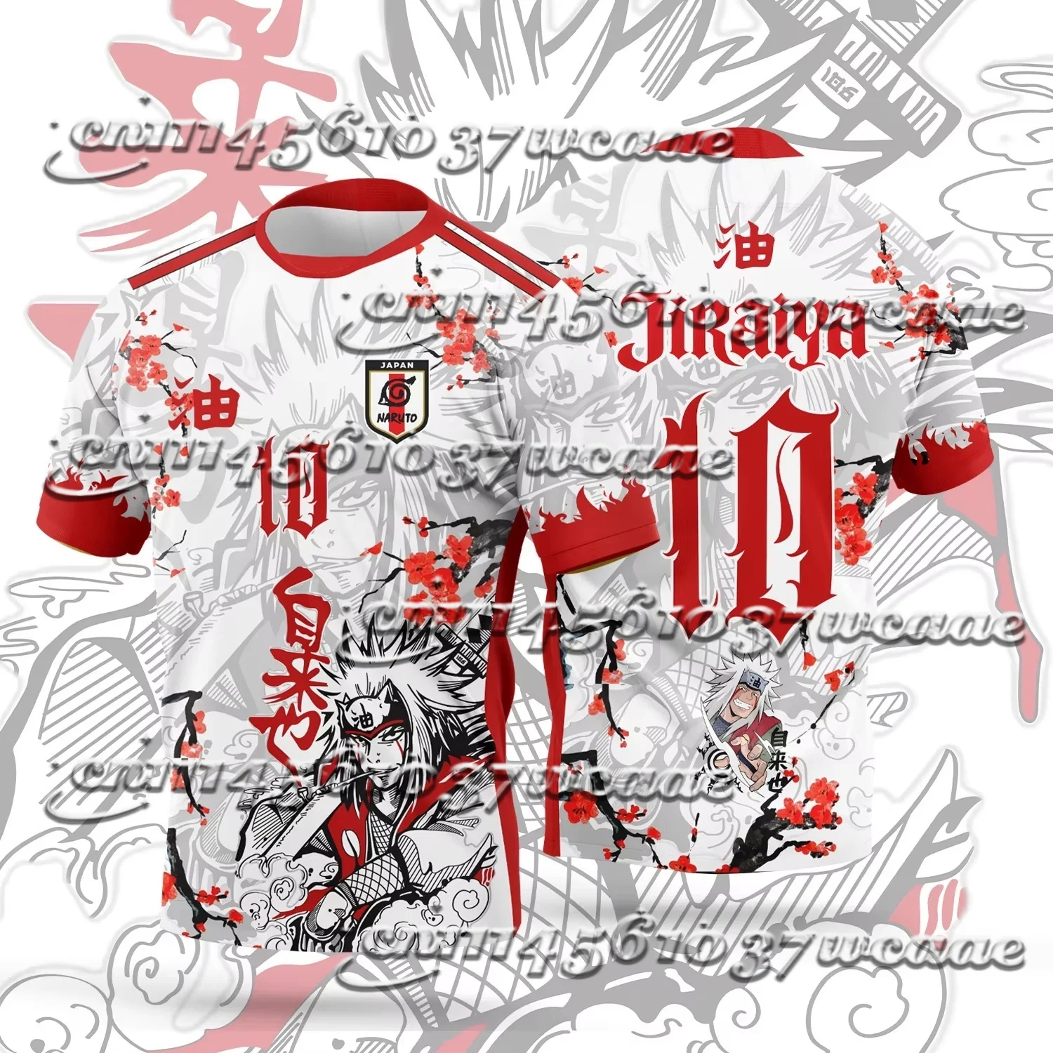 2026 New Universal Exclusive Design Naruto Jiraiya Cherry Blossom Ink Wash Print Mesh Soccer Jersey No.10  Family Matching