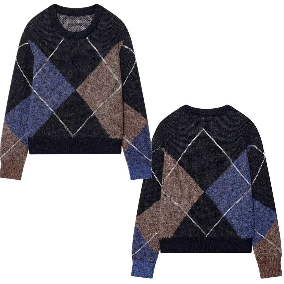 

Jenny&Dave Nordic Geometric Jacquard Round Neck Pullover Sweater Women's Sweater Knitwear Woman Clothing Woman Clothes Tops