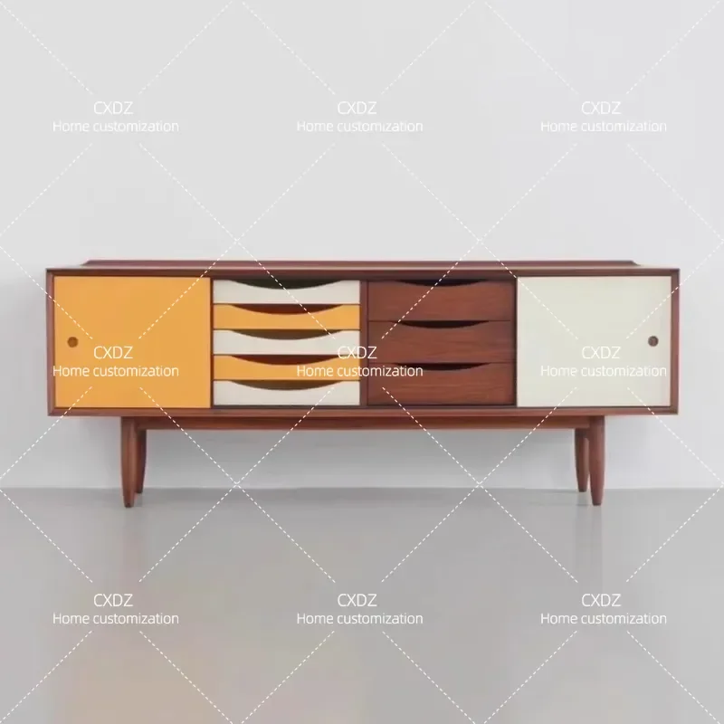 Retro TV cabinet Nordic solid wood dining side cabinet Living room audio-visual cabinet Middle ancient