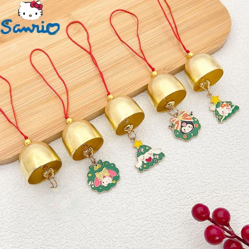 Sanrio Christmas Tree Hello Kitty Bell Pendant Kawaii Kuromi Melody Cartoon Pendant Metal Wind Chimes Holiday Supplies Wholesale