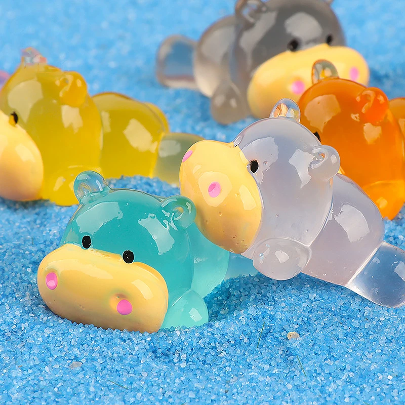 1 PC การ์ตูน Mini Luminous ขนาดเล็ก Hippopotamus Miniature Figurines ตกแต่งภูมิทัศน์ DIY อุปกรณ์ตกแต่งบ้านของขวัญ