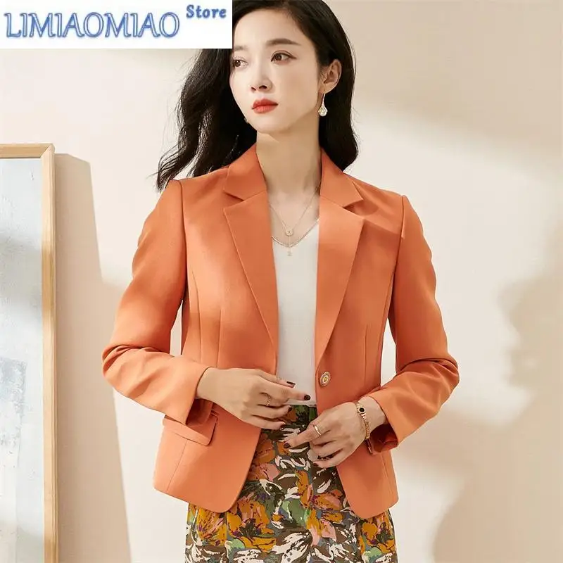 New High Quality Solid Color Jacket for Fomen Spring/Summer Fashion Temperament Short Coat Orange Fitting Slimming Blazer