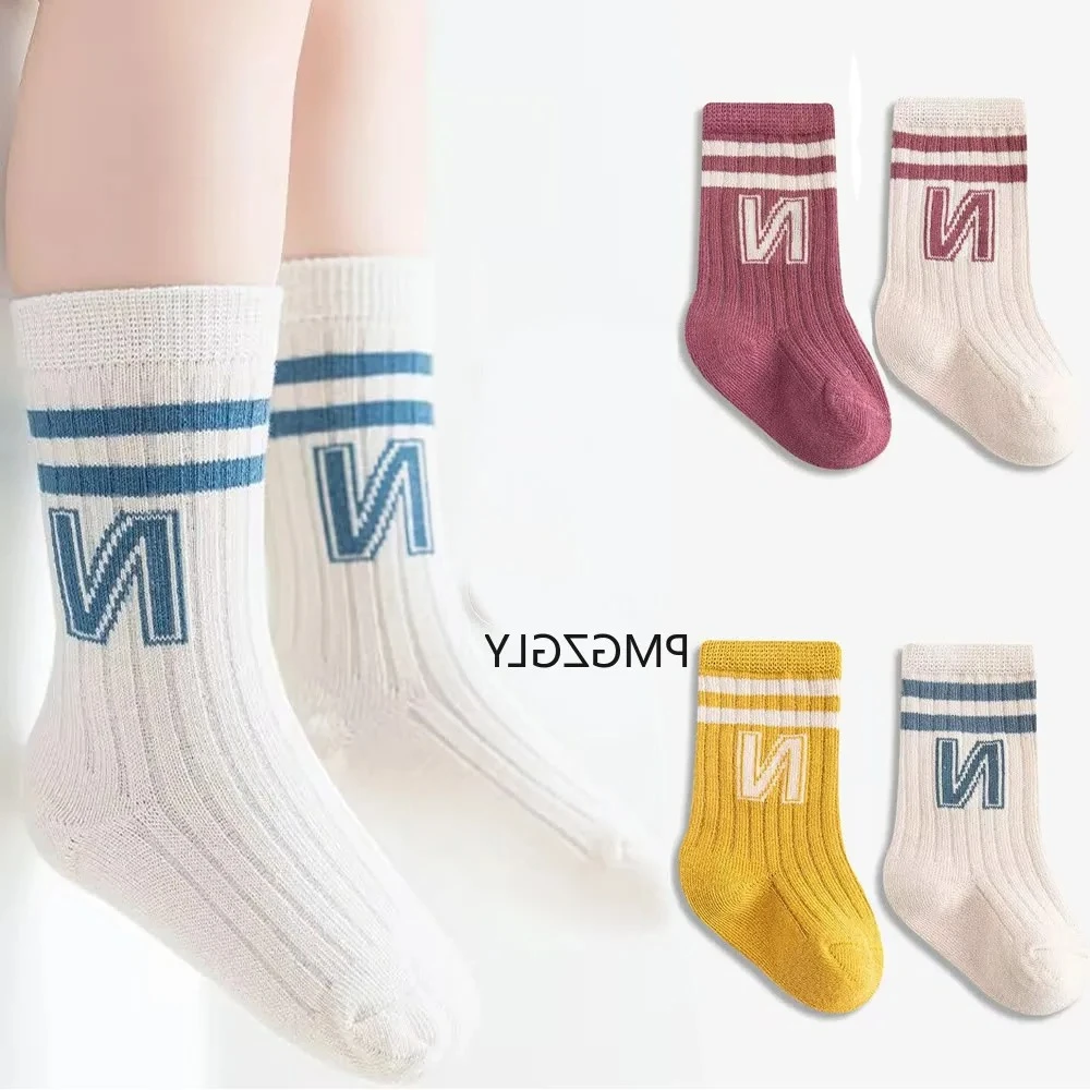 

3 пары носков для малышей с узором, детские носки для мальчиков и девочек, детские носки, хлопковые дышащие полосатые гетры с надписью