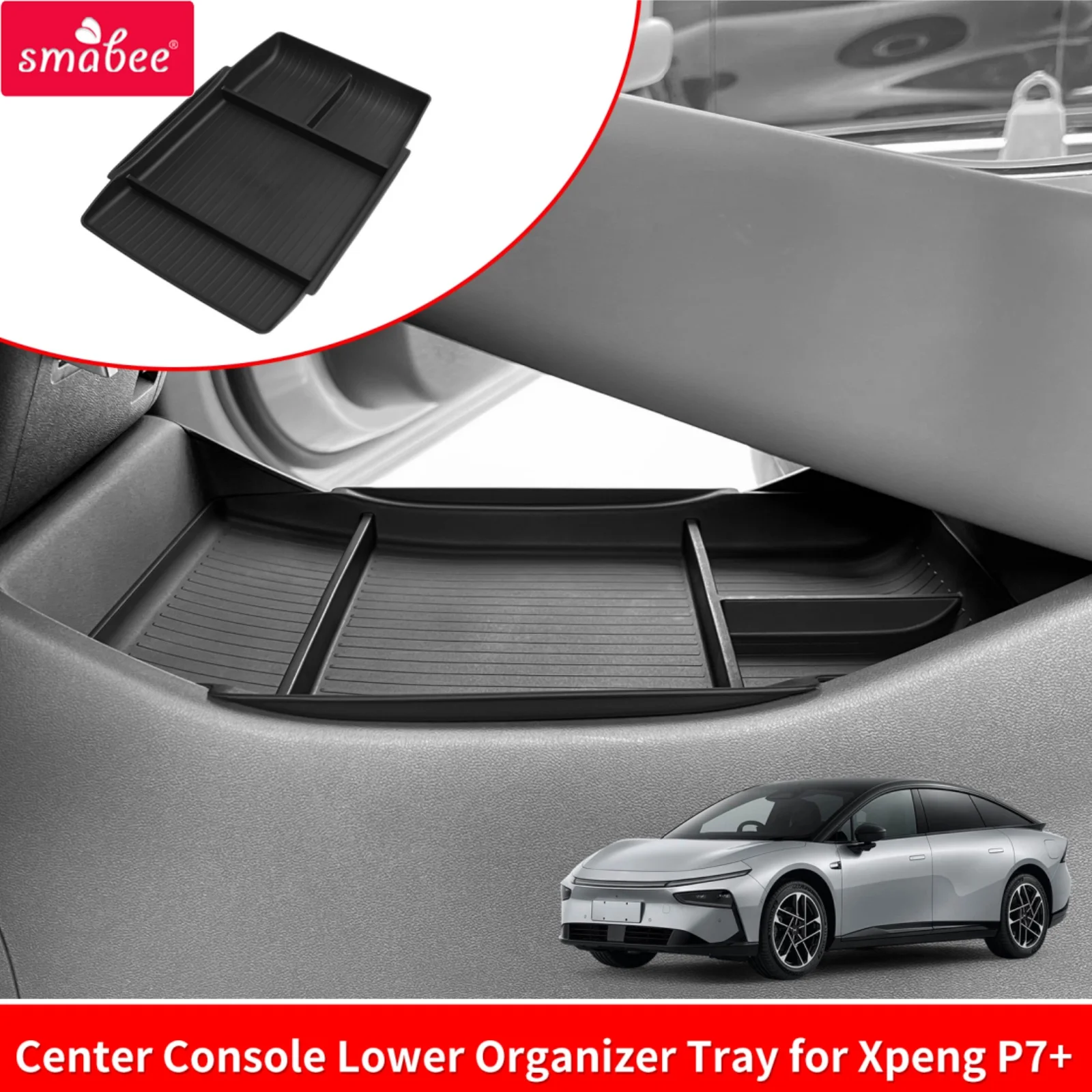 Smabee für Xpeng P7+ 2024-2026 Mittelkonsole Untere Aufbewahrungsbox Auto-Organizer Innenraum-Zubehör TPE Schwarz