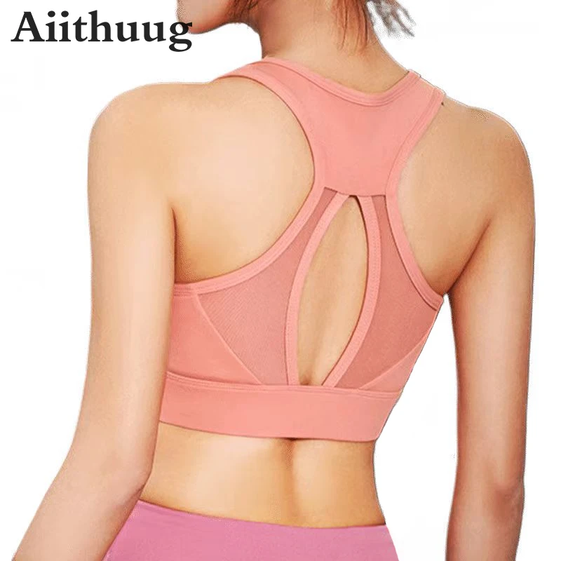 

Aiithuug Racerback Yoga Bras With Widen Mesh Strap Women's Removable Padded Wireless Shockproof Sports Bra Gym Pilates Underwear