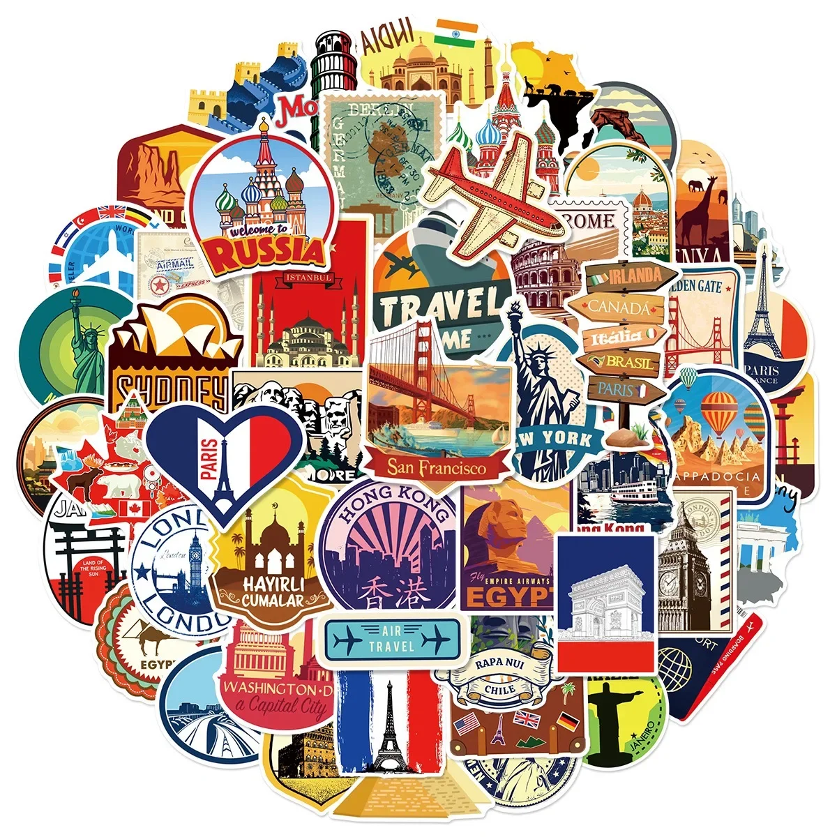 50PCS Mix World Famous Travel City Landmark Stickers Waterproof Vinyl Decals for Water Bottles Laptop Luggage Skateboard Sticker