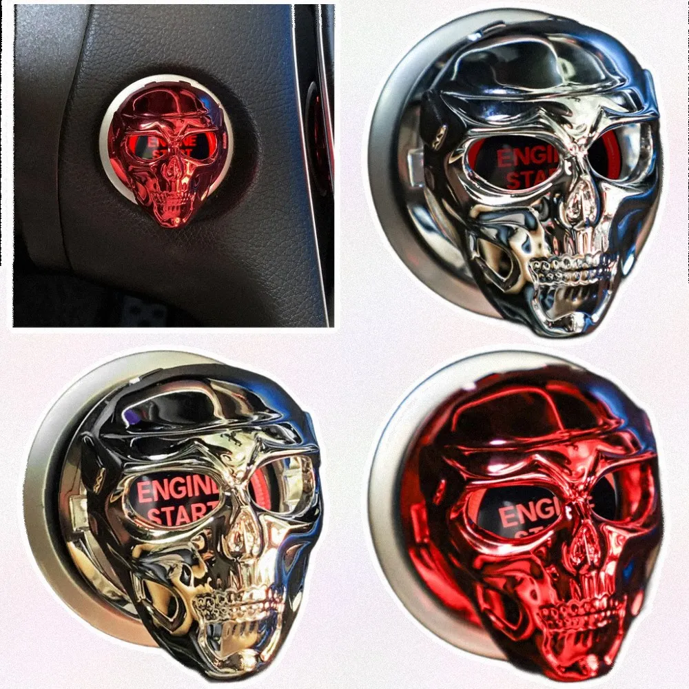 ABS Skull-Themed Start Button Cover for Automobiles Compatible with Wide Range of Car Models and Features Full Function Rotation