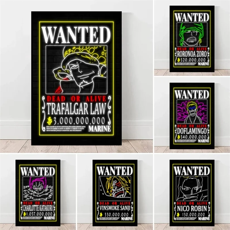 

10PCS Anime Luffy Straw Hat Pirates One Piece Wanted Poster Stickers Vintage Painting Kid Bed Room Wall Decorate Adult Toy Gift