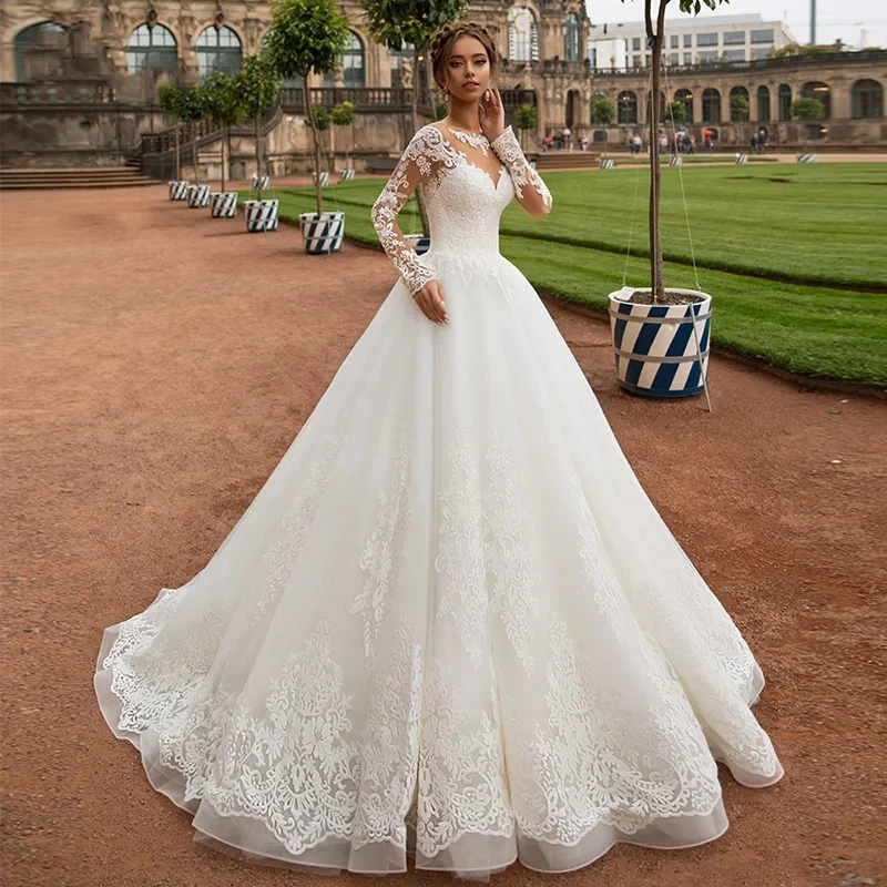 

Classic Wedding Dresses 2024 High Neck A-Line Bridal Gowns Lace Appliques Tulle Robes For Formal Party Vestidos De Novia 2023