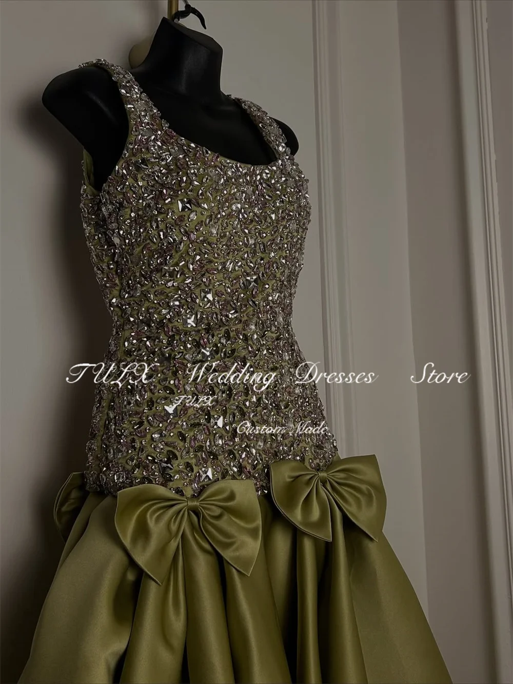 فستان سهرة فاخر مطرز سباركلي من TULX برقبة دائرية وحزام عربي للحفلات خط طويل من الساتان مناسبة رسمية مخصصة 2026 #2