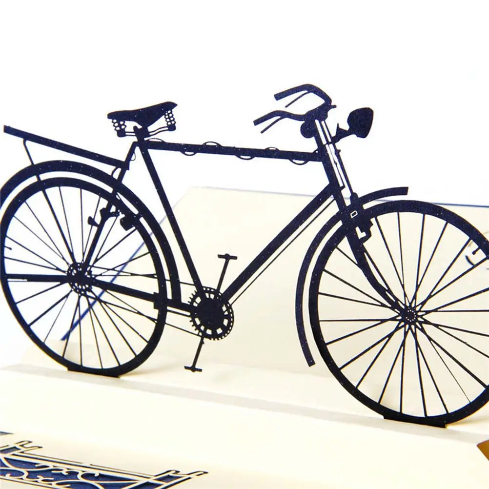 

1pc Retro Bike Design Father'S Day Greeting Cards Pop Up Card For Party Cards Invitation Navy Printing Crafts