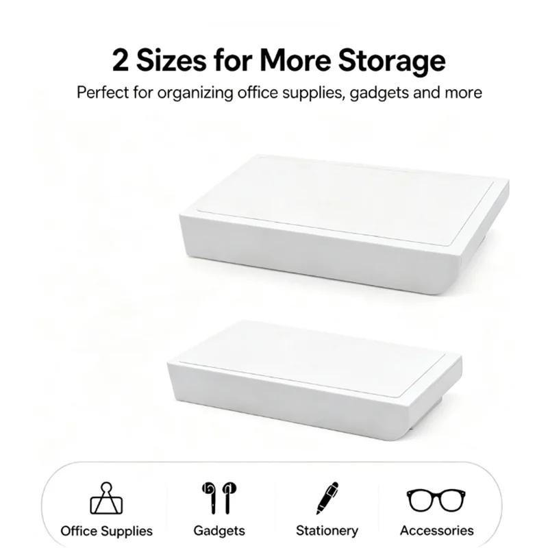 1pc White SelfAdhesive Storage Drawer Box Makeup Pencil Tray Desk Hidden Under Desk Stand Self-adhesive Under-drawer Storage Box