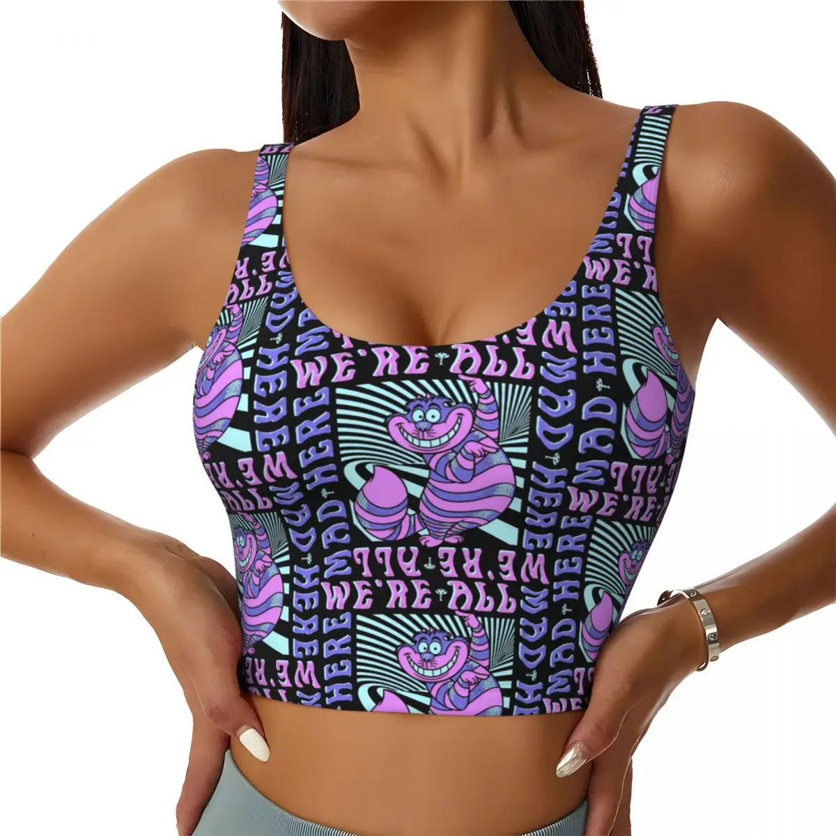 

Custom Cheshire Cat Cartoon Manga Workout Crop Tank Tops Women Seamless Yoga Running Sports Bras