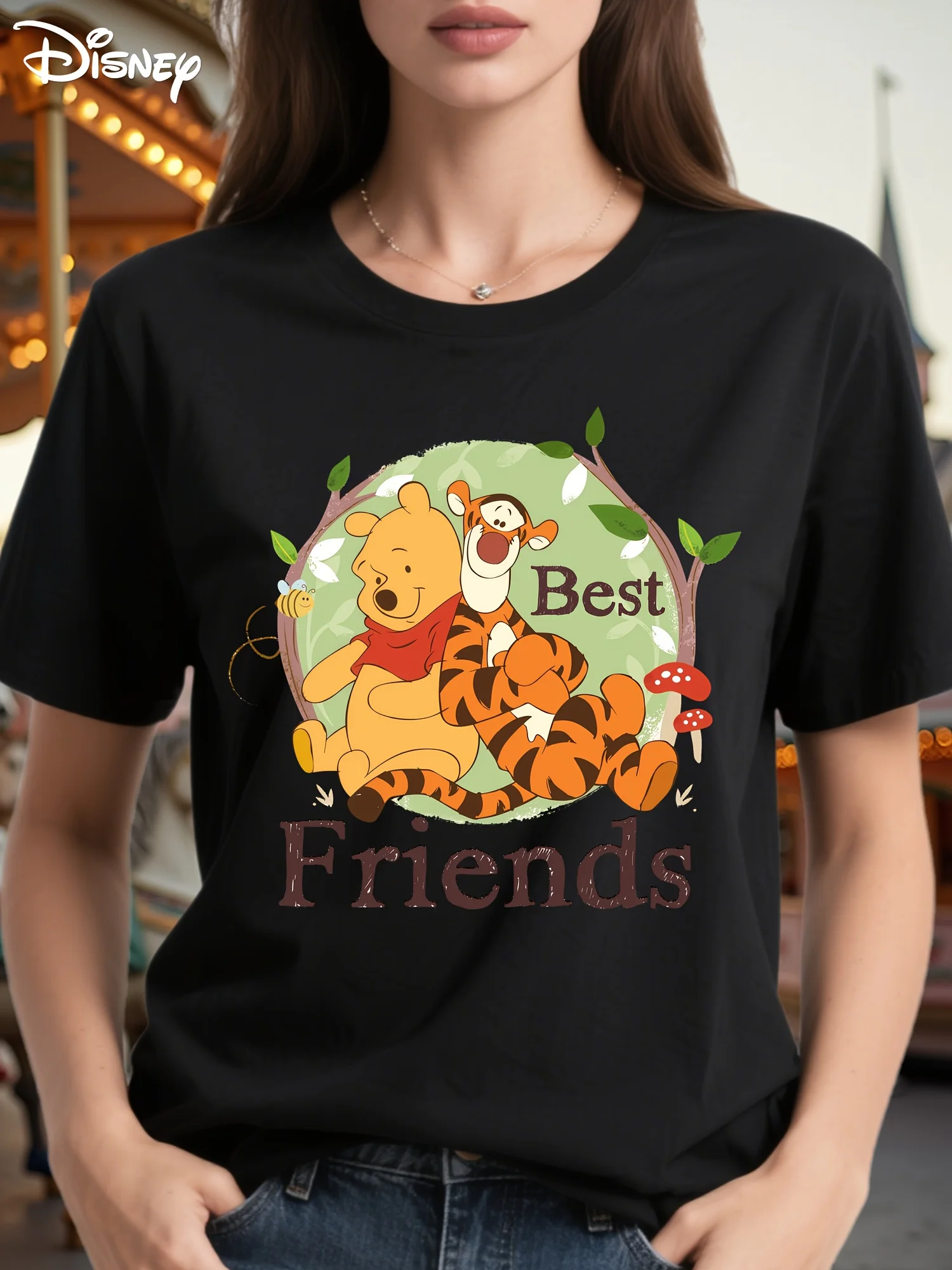 

Disney Winnie The Pooh and Tiggo Best Friends T-shirt - Loose Fit (available in Plus Size) White Short Sleeved Round Neck Casual