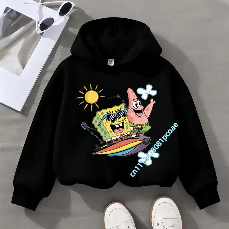 Boys' sport shirt Girls' casual top Autumn/Winter long-sleeved cartoon print Children's hooded sweatshirt SpongeBob SquarePants