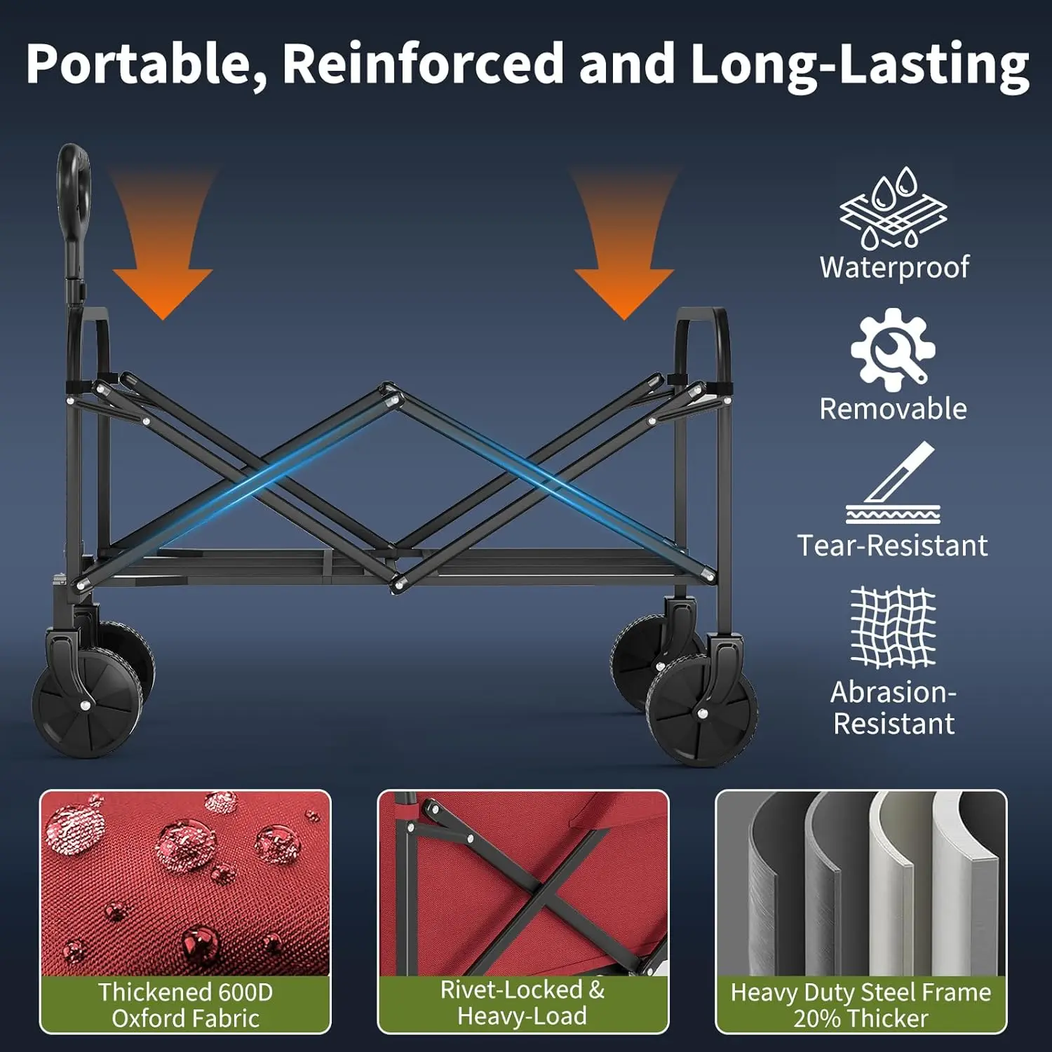 عربة عربة قابلة للطي بعجلات قابلة للطي وقابلة للطي وعربات شديدة التحمل للبقالة والرياضة والحديقة والتسوق والتخييم