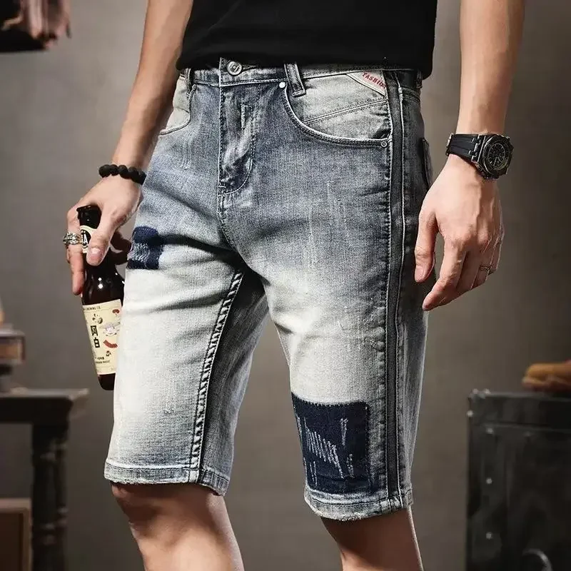 

Ripped Male Denim Shorts Skinny Slim Summer Men's Short Jeans Pants Cowboy Blue with Free Shipping Korean Fashion Rude Cut Y2k