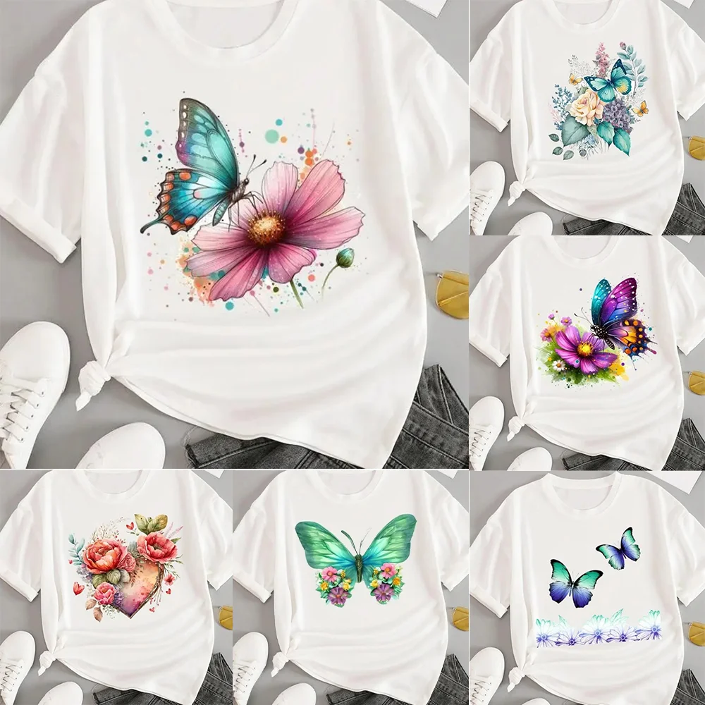 

Sweet Flower Style Trend Ladies Graphic T Women Print White Tee Casual Clothing Fashion Clothes Short Sleeve