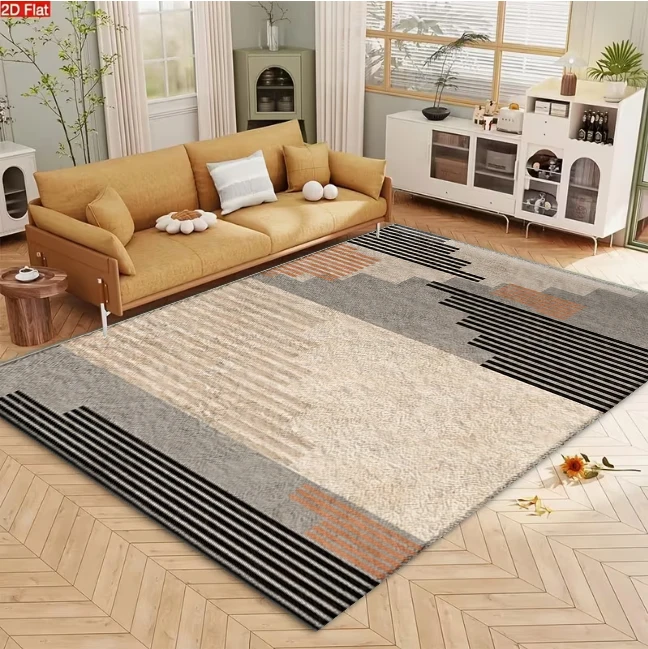 Mid-Century Geometric Striped Carpet Flooring Modern Art Style Large Area Rug Home Decor for Living Room Study Room