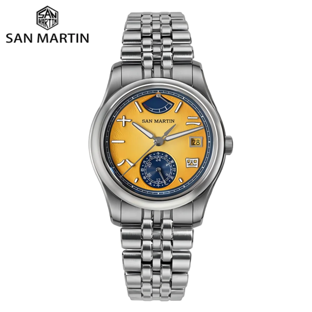 

San Martin 39mm 9132 Chinese Characters Dial Men Watch Mechanical Elegant Bubble Sapphire 5-Link Bracelet BGW-X1 SN0144DG