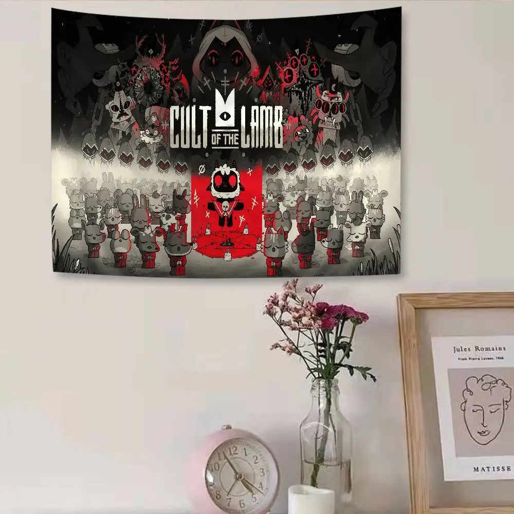 Video Game C-Cult of The Lamb Printed Large Wall Tapestry Art Science Fiction Room Home Decor Decor Blanket