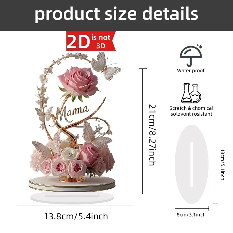 1pcs 8in Flat Acrylic Decoration Table Filial Child To Mother Mom Birthday Gift Mother's Day Rose Can Stand Anniversary