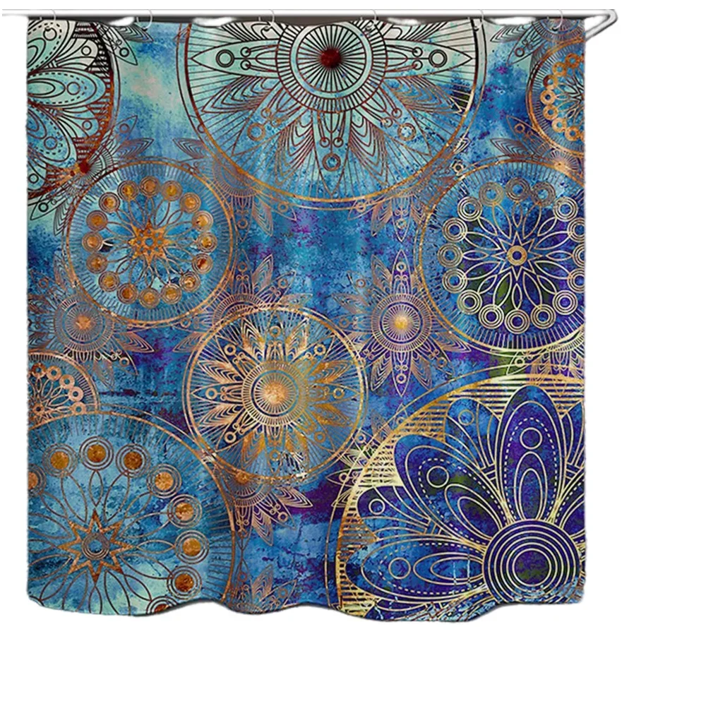 Tree of Life with Floral Style Mandala Spiritual Artwork Meditation Peace Spa Blue Purple Mandala Shower Curtain Bathroom Decor