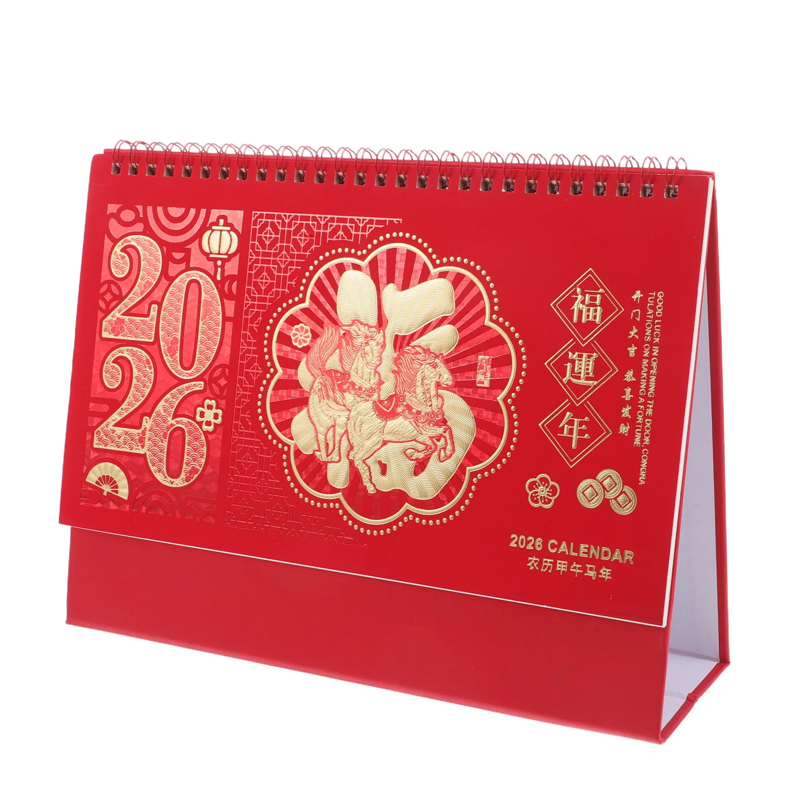 

Chinese Style 2026 Desk Calendar with Gold Embossing Elegant Standing Desktop Calendar for Office Organization Date Tracking
