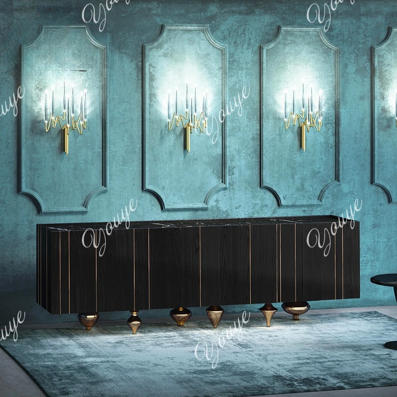 

Italian light luxury solid wood TV creative audio-visual cabinet modern stainless steel floor cabinet high decorative cabinet