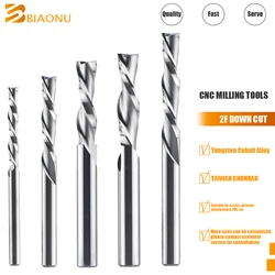 Biaonu 1pcs 2 Flutes Left Spiral Milling Cutter Down Cut 3.175/4/5/6mm CNC Router Bit Milling Tool Carbide End Mill for Wood