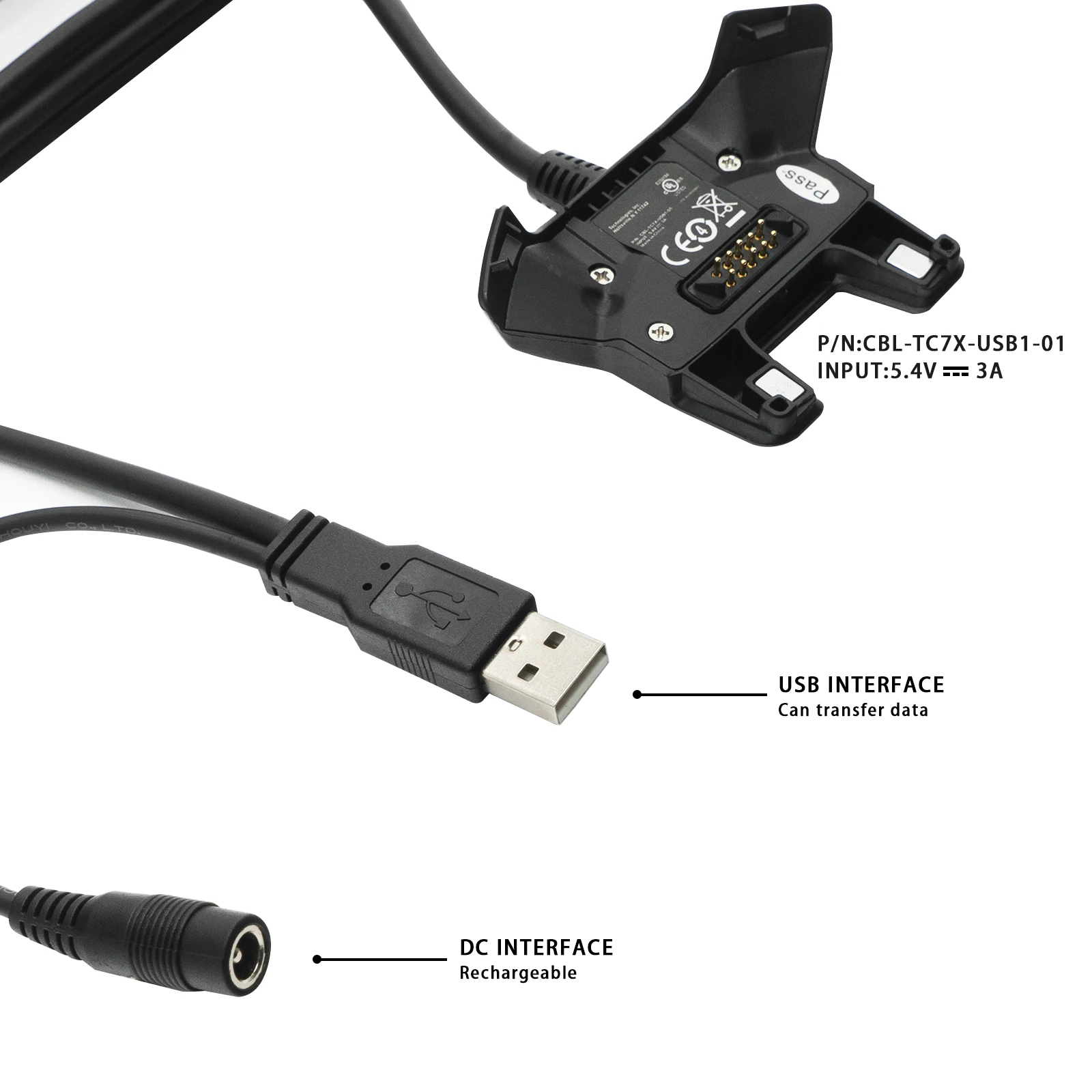 Carregador de energia para zebra motorola símbolo tc70 tc70x tc72 tc75 tc75x tc77 CBL-TC7X-USB1-01 cabo de carregamento com adaptador