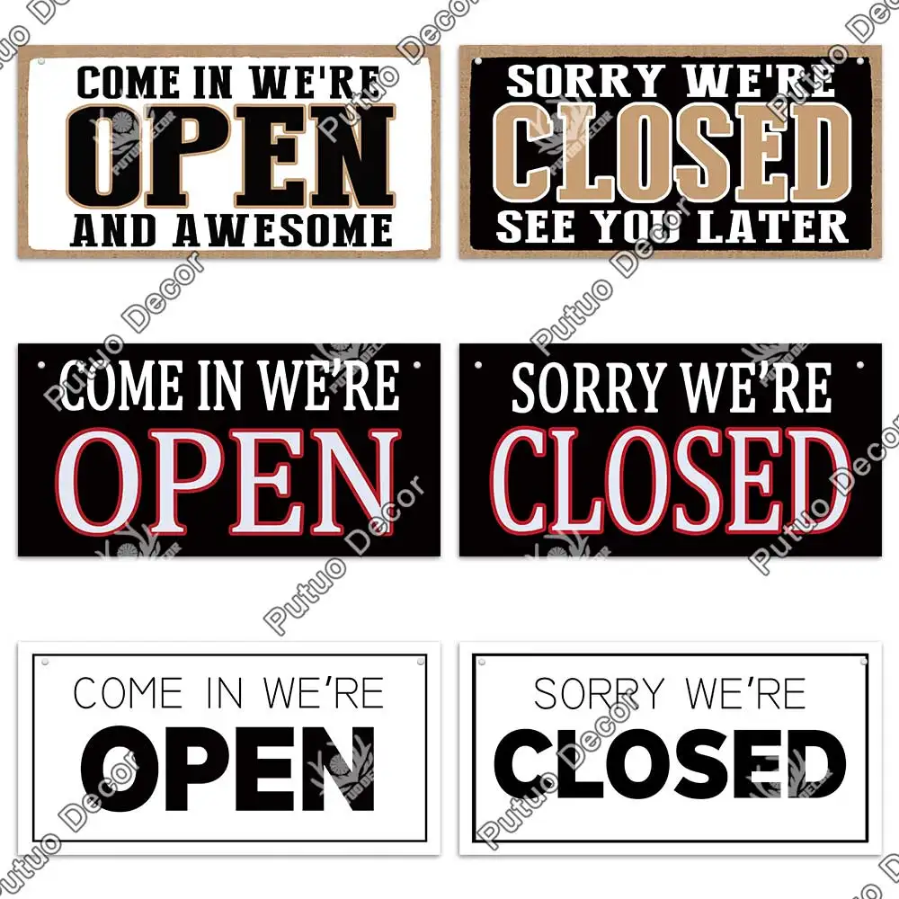 Putuo Decor Open Closed Wooden Hanging Signs Rectangular Opening Proofing Decorative Plaques Shop Store Cafe Bar Pub Wall Decor