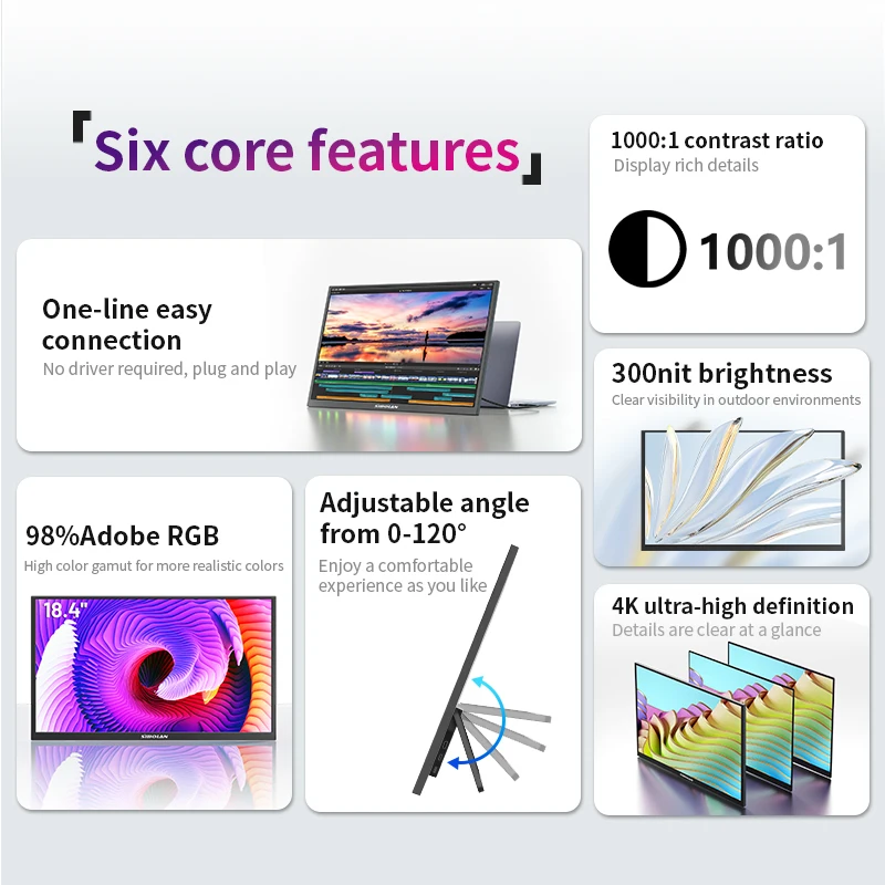 شاشة ألعاب محمولة 4.4 بوصة 4K UHD HDR FreeSync IPS HDR شاشة كمبيوتر مكبرات صوت مزدوجة مدمجة